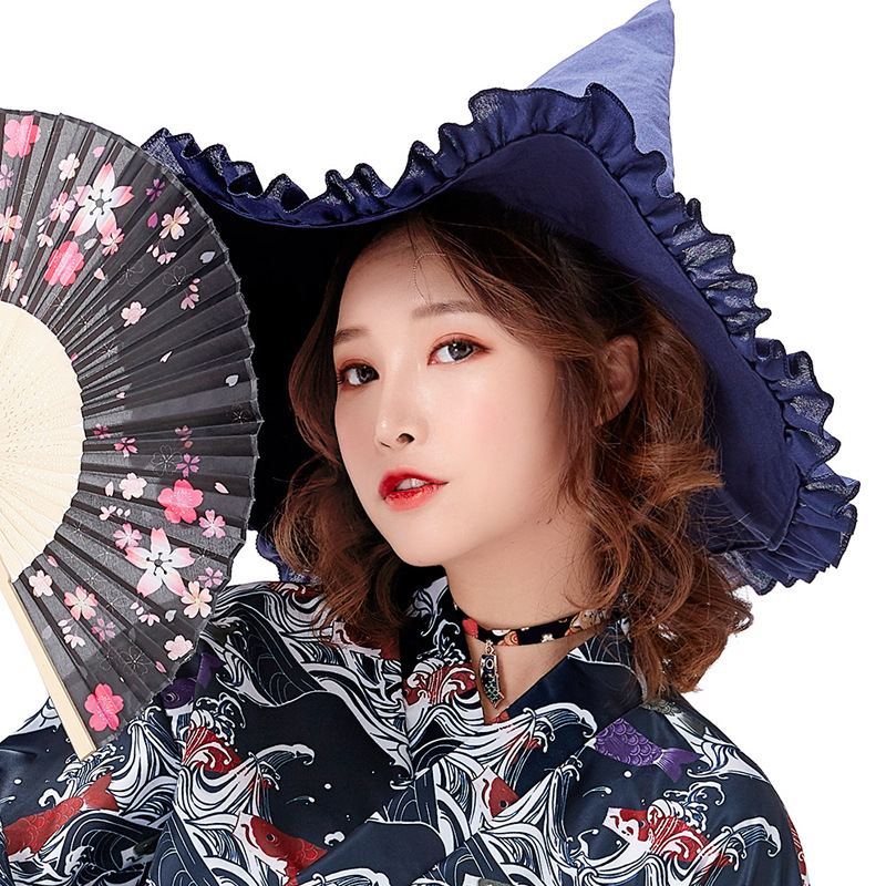 Halloween Accessories Lolita Japanese Style Maid/Maid/Witch/Magic Hat Tricolor Ruffled Lace Solid Color Pointed Hat