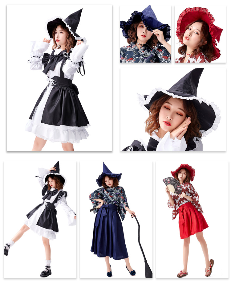 Halloween Accessories Lolita Japanese Style Maid/Maid/Witch/Magic Hat Tricolor Ruffled Lace Solid Color Pointed Hat