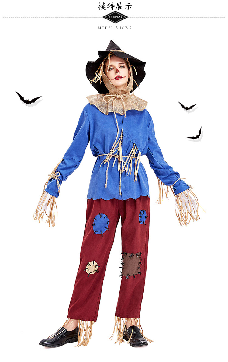 Halloween costumes, scarecrow cosplay, stage costumes, unisex.