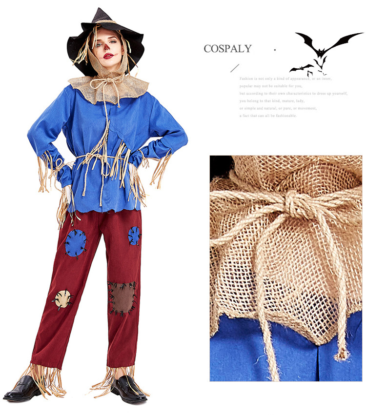 Halloween costumes, scarecrow cosplay, stage costumes, unisex.