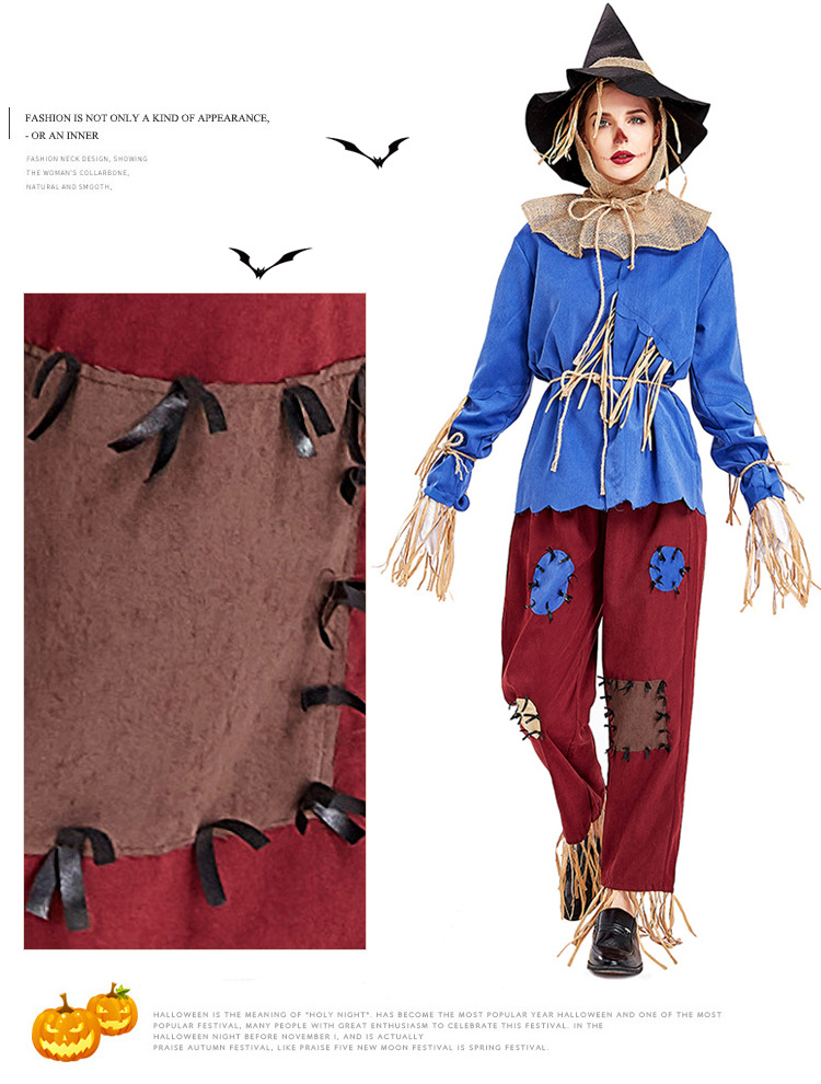 Halloween costumes, scarecrow cosplay, stage costumes, unisex.