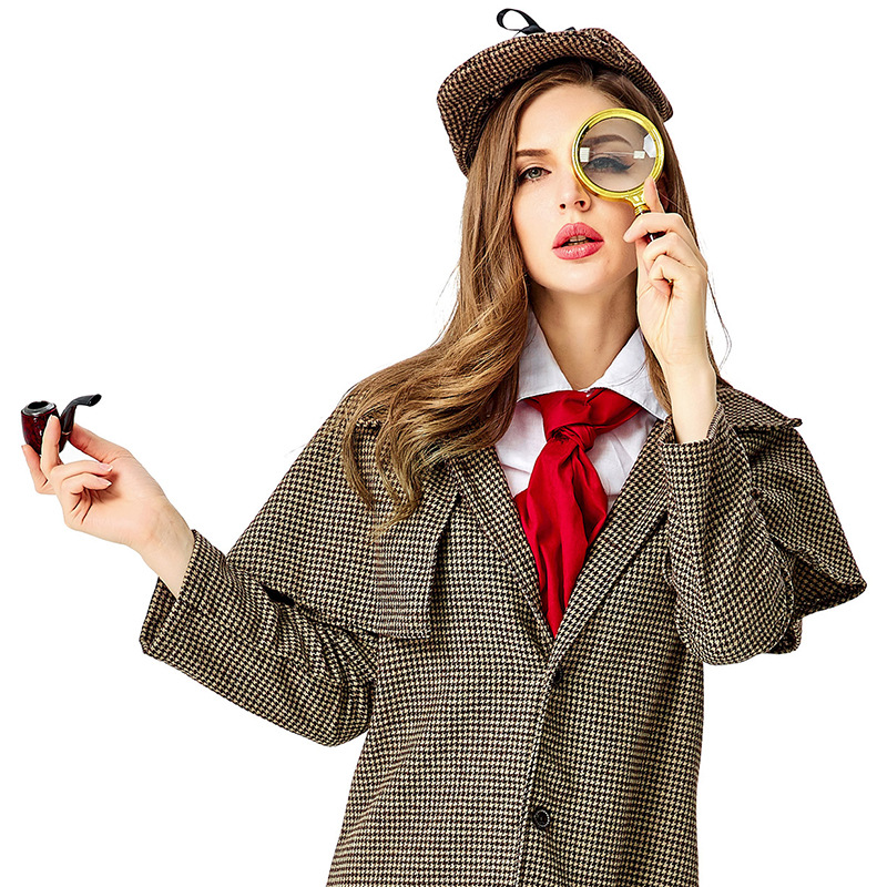 The Great Detective Family Series Costumes, Accessories, Stage Props, Curved Iron Pot Pipe, Handheld Wood Grain Gold Magnifying Glass