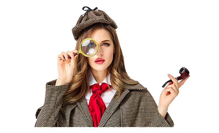 The Great Detective Family Series Costumes, Accessories, Stage Props, Curved Iron Pot Pipe, Handheld Wood Grain Gold Magnifying Glass