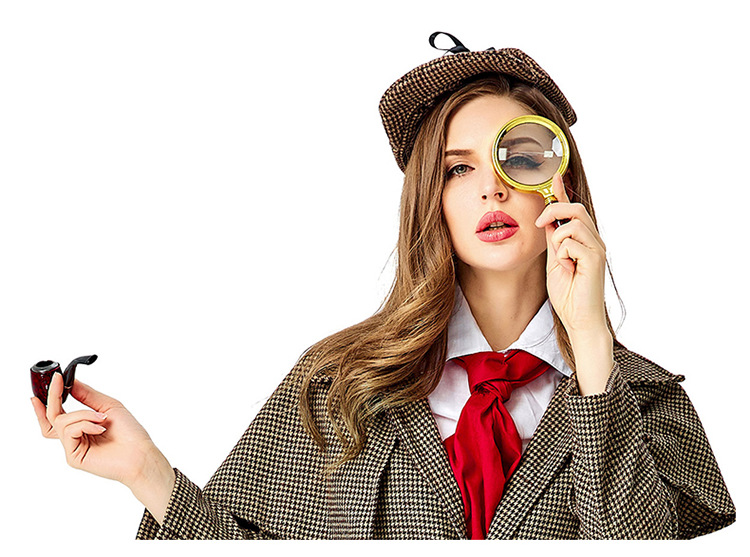The Great Detective Family Series Costumes, Accessories, Stage Props, Curved Iron Pot Pipe, Handheld Wood Grain Gold Magnifying Glass