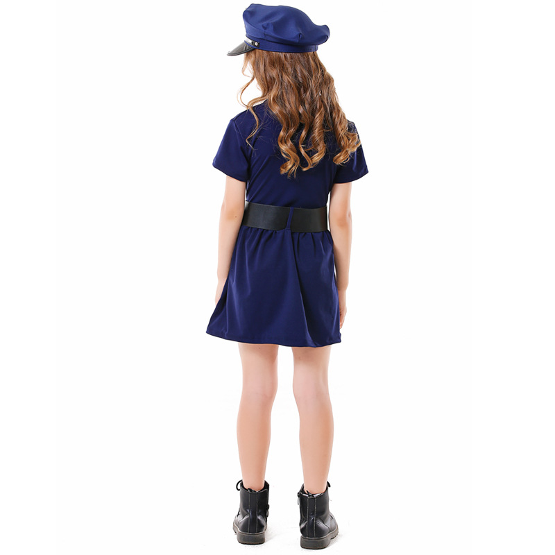 Children's Halloween cosplay parent-child career experience costume blue button policewoman dress