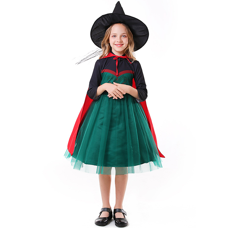 Anna, the Fairy Tale Queen cosplay costume, Halloween witch role performance costume, dark green tulle skirt.