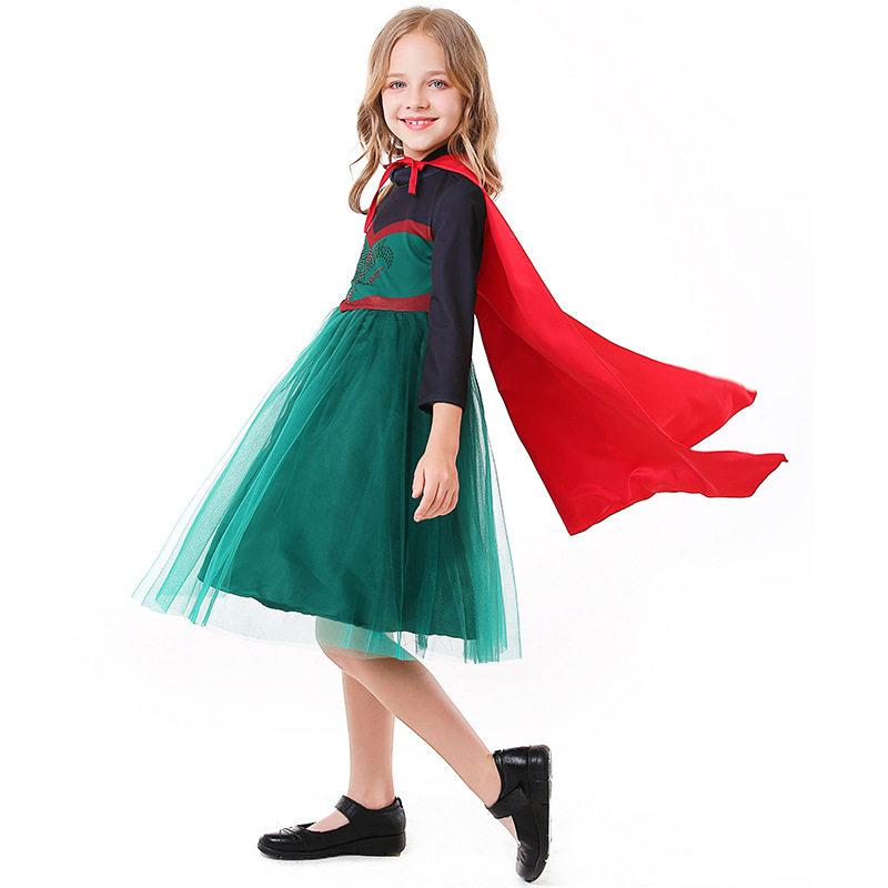 Anna, the Fairy Tale Queen cosplay costume, Halloween witch role performance costume, dark green tulle skirt.