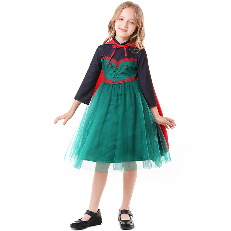 Anna, the Fairy Tale Queen cosplay costume, Halloween witch role performance costume, dark green tulle skirt.