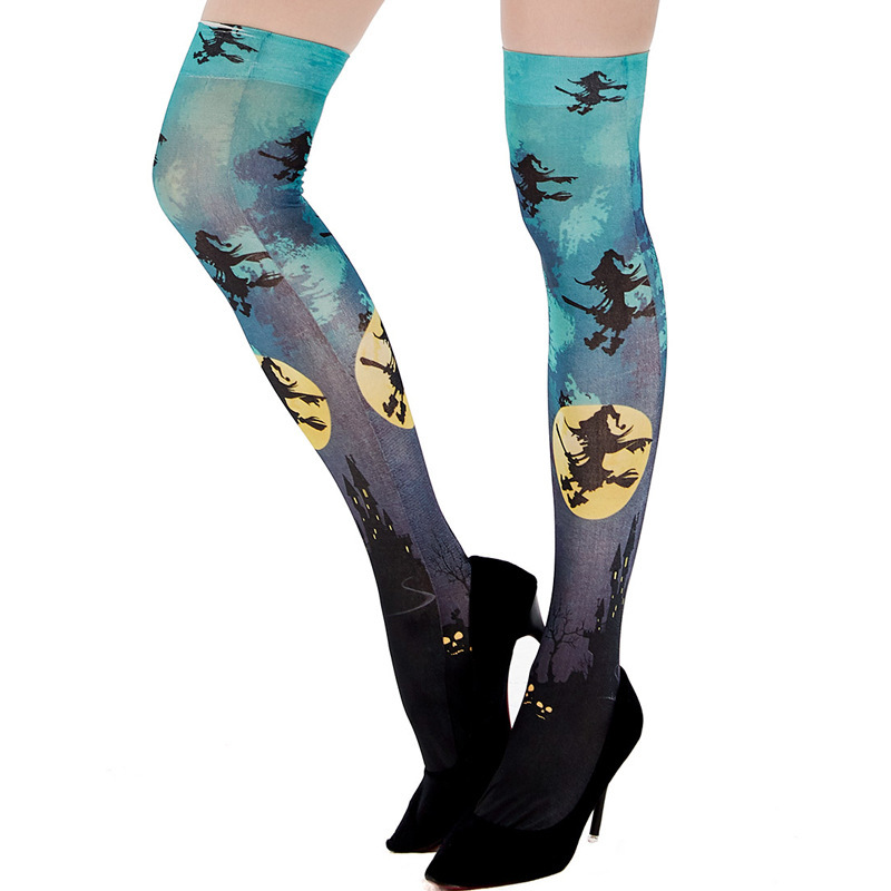 Halloween pumpkin bat orange over-the-knee socks purple Japanese style cute stockings accessories