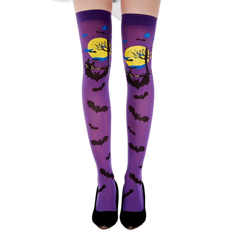 Halloween pumpkin bat orange over-the-knee socks purple Japanese style cute stockings accessories