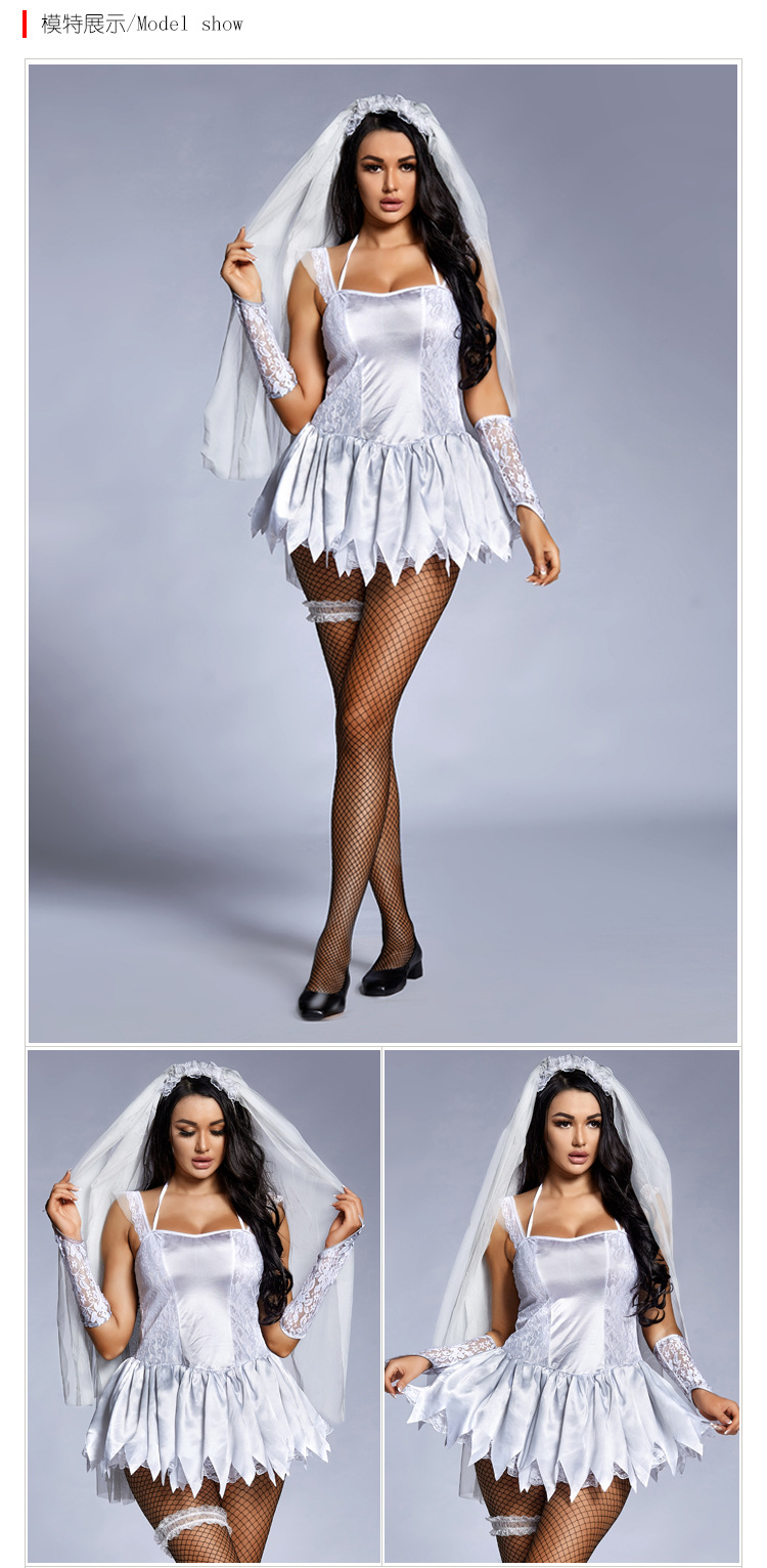 Halloween adult costume, female cosplay party outfit, ghost bride stage performance costume