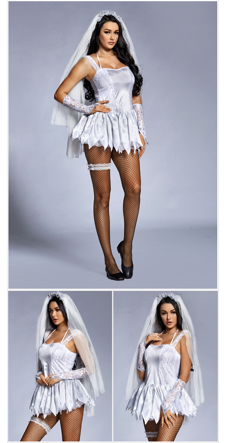 Halloween adult costume, female cosplay party outfit, ghost bride stage performance costume
