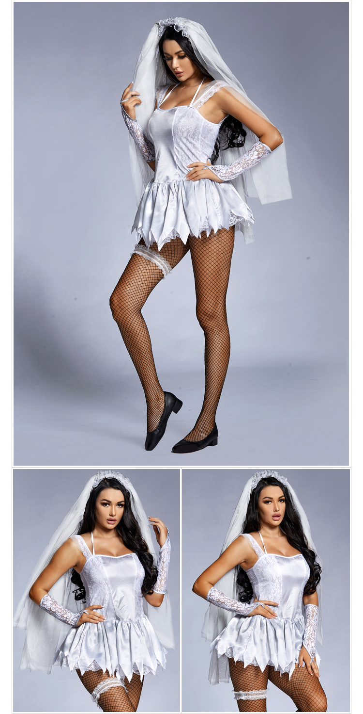 Halloween adult costume, female cosplay party outfit, ghost bride stage performance costume