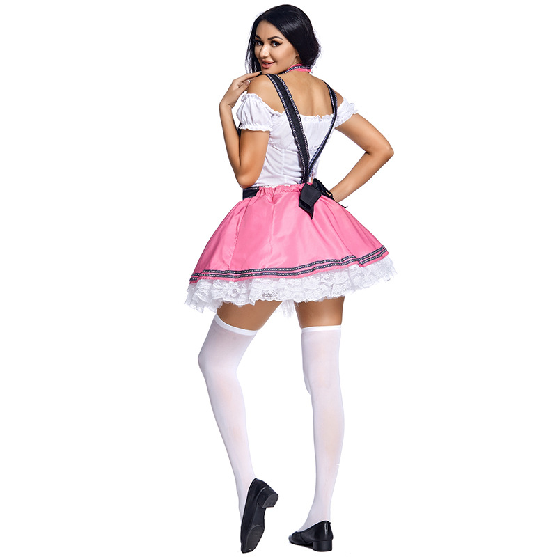 German Oktoberfest Halloween Special: Pink Beer Suit with Embroidered Lace Suspender Skirt and Petticoat (in various sizes)