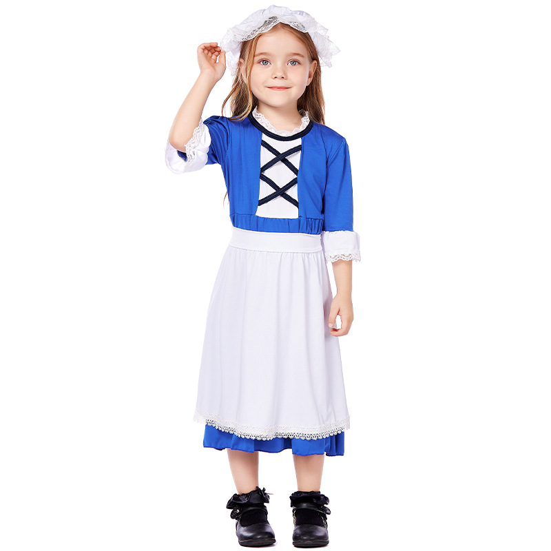 Halloween Victorian maid costume with lace trim children's colonial girl dress