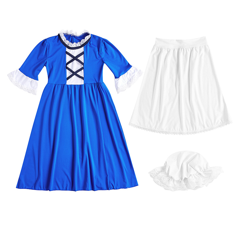 Halloween Victorian maid costume with lace trim children's colonial girl dress