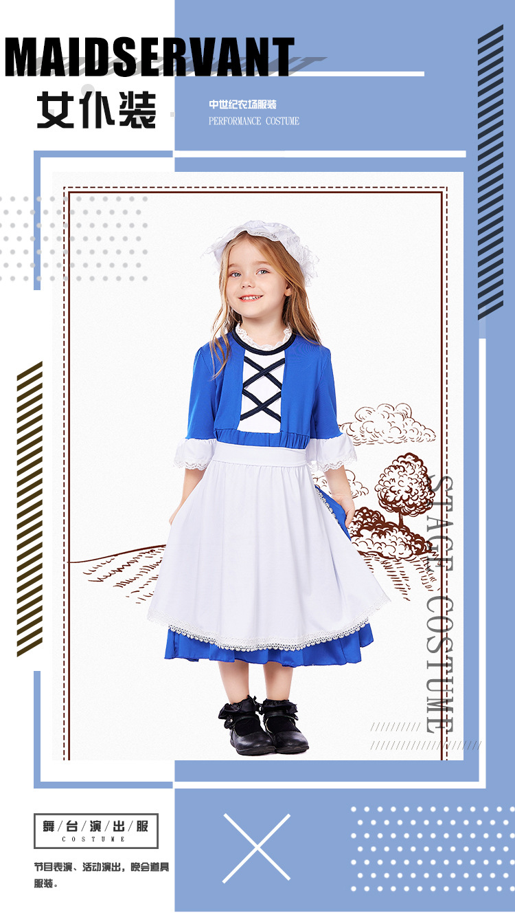 Halloween Victorian maid costume with lace trim children's colonial girl dress