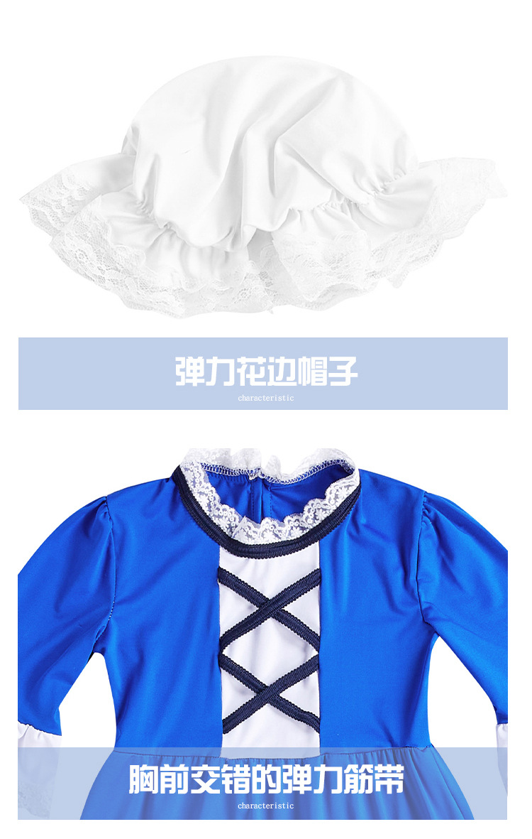 Halloween Victorian maid costume with lace trim children's colonial girl dress