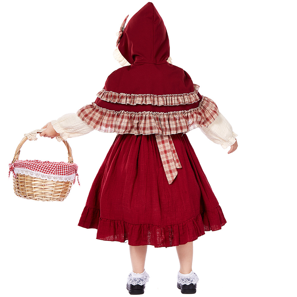 Children's Little Red Riding Hood cosplay costume, girls' retro pastoral dress, fairy tale stage Halloween role-playing costume