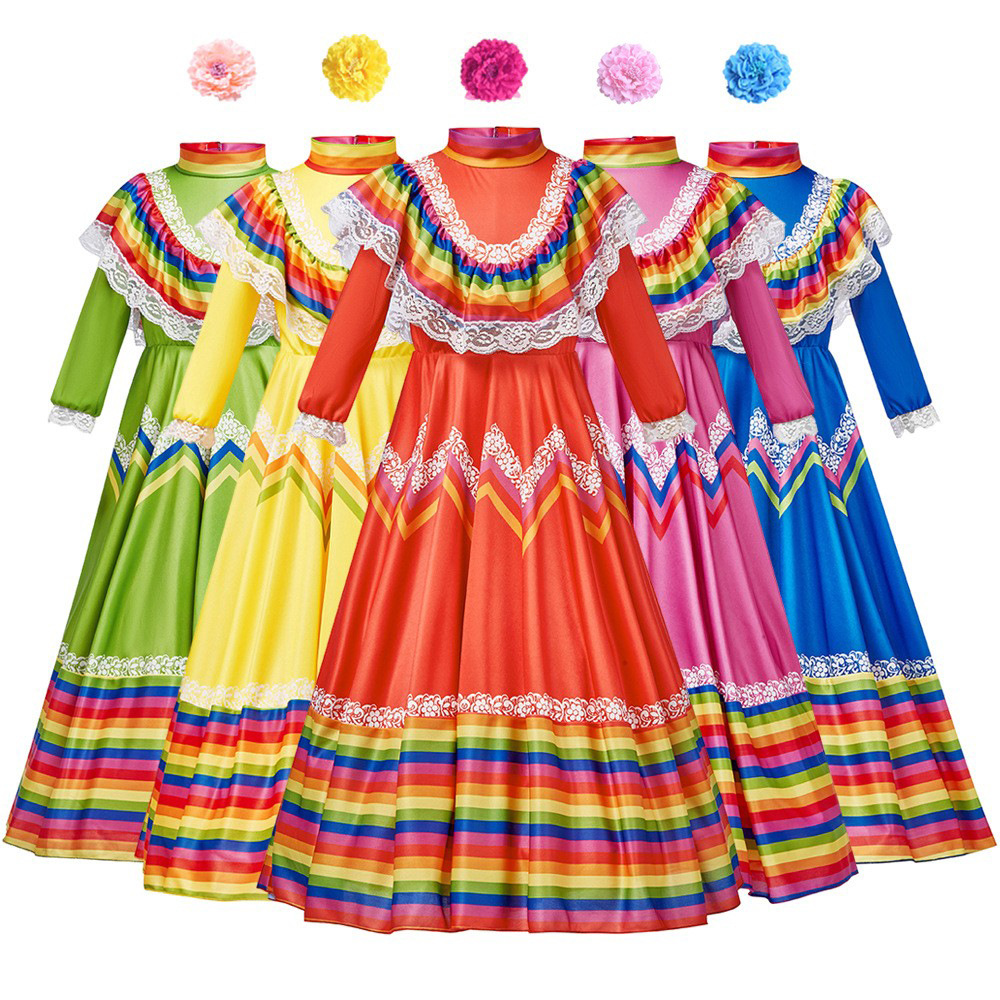 Hot-selling five-color Mexican ethnic Spanish-style full skirt dress for stage performances