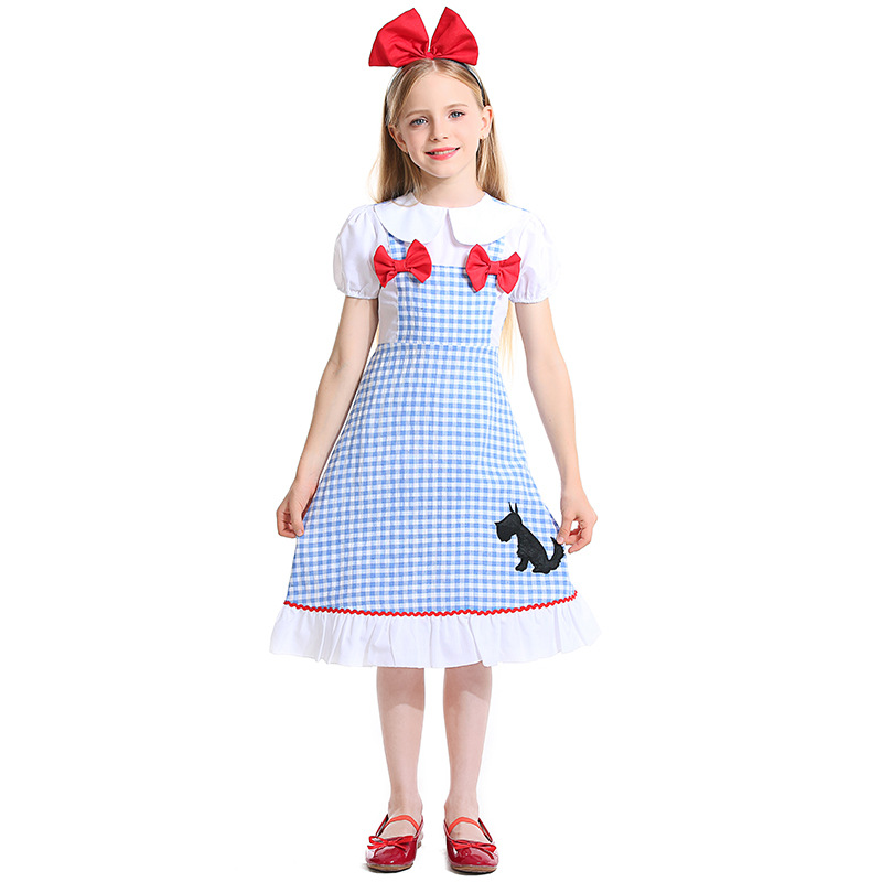 Dorothy children's costume, fairy tale play, Wizard of Oz role-playing, bow tie, dog pattern, Dorothy