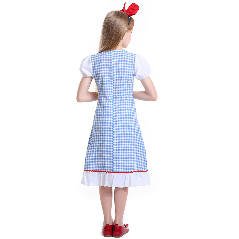 Dorothy children's costume, fairy tale play, Wizard of Oz role-playing, bow tie, dog pattern, Dorothy