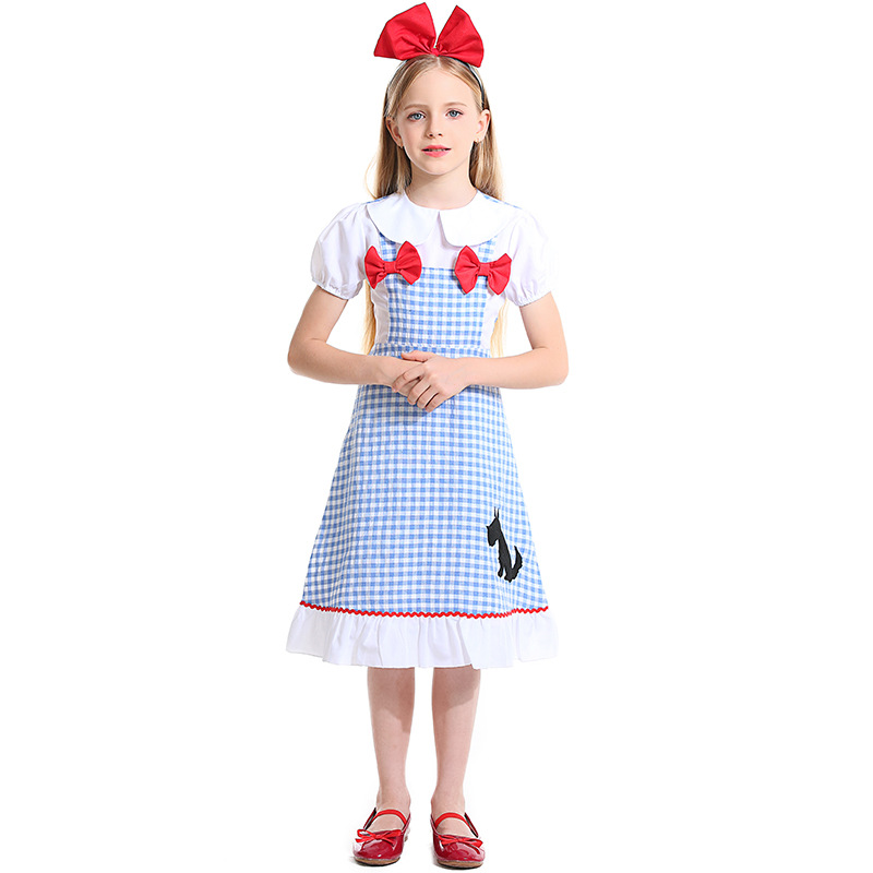 Dorothy children's costume, fairy tale play, Wizard of Oz role-playing, bow tie, dog pattern, Dorothy