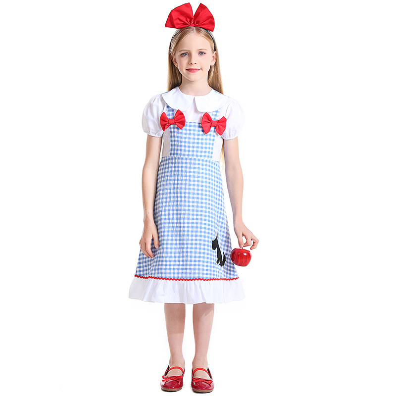 Dorothy children's costume, fairy tale play, Wizard of Oz role-playing, bow tie, dog pattern, Dorothy