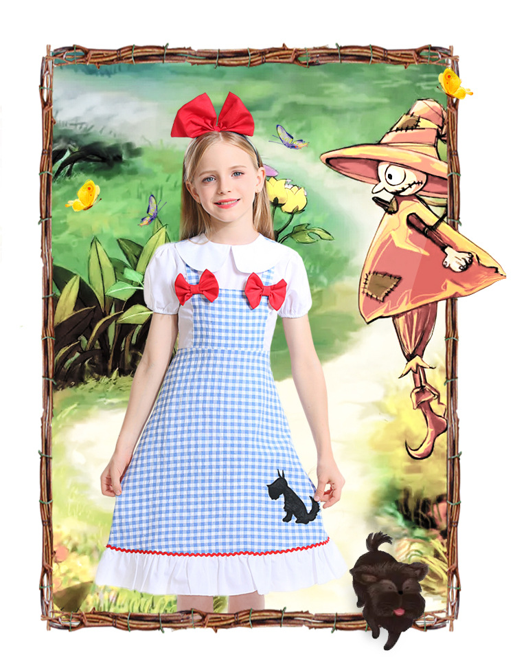 Dorothy children's costume, fairy tale play, Wizard of Oz role-playing, bow tie, dog pattern, Dorothy