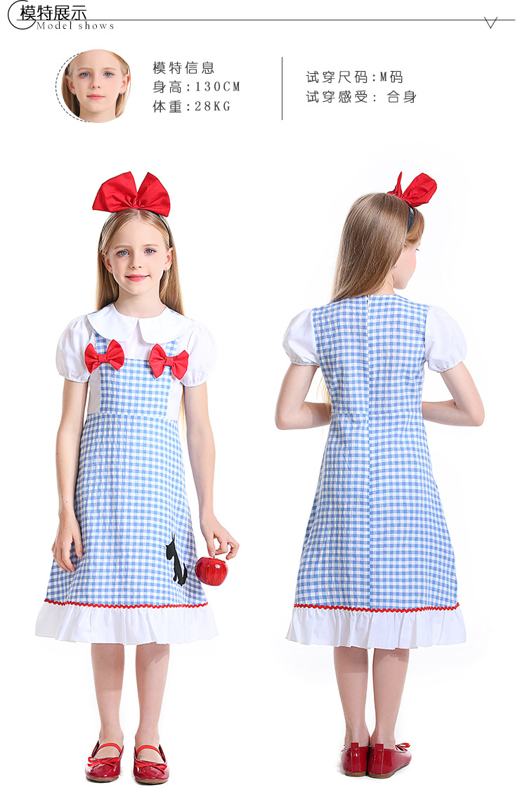 Dorothy children's costume, fairy tale play, Wizard of Oz role-playing, bow tie, dog pattern, Dorothy