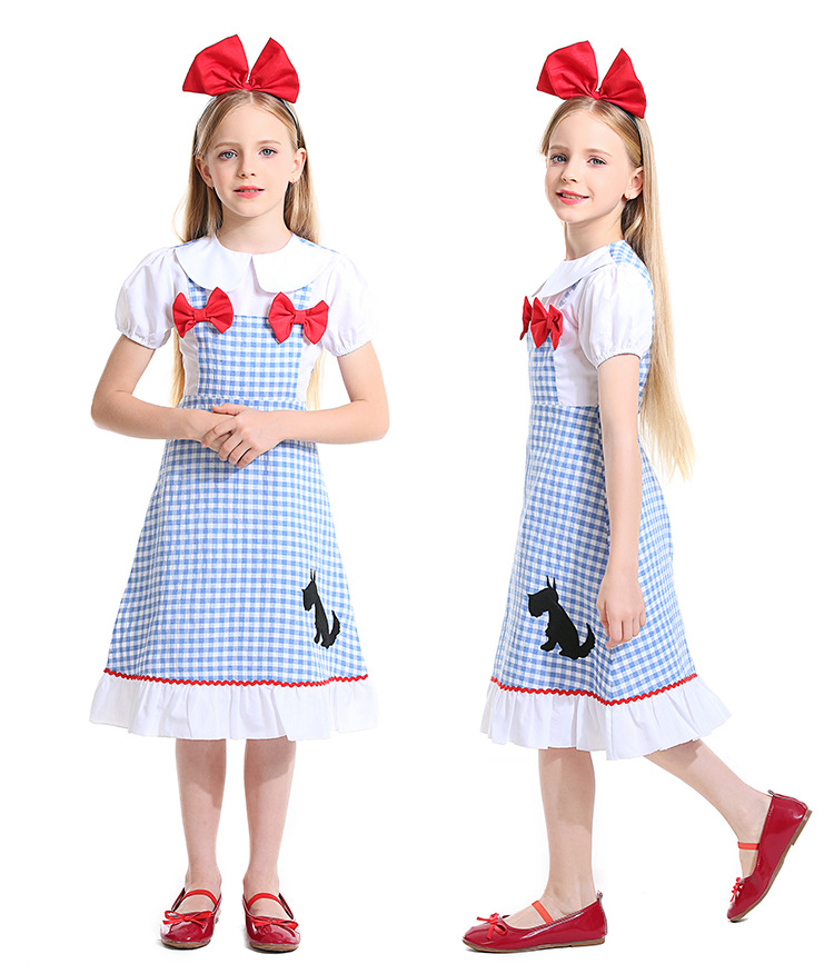 Dorothy children's costume, fairy tale play, Wizard of Oz role-playing, bow tie, dog pattern, Dorothy