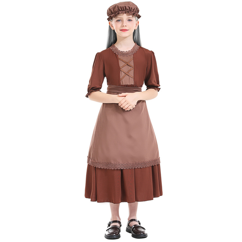 Centenarian grandmother, dark brown wolf grandmother cosplay, maid costume, lace trim, children's colonial girl