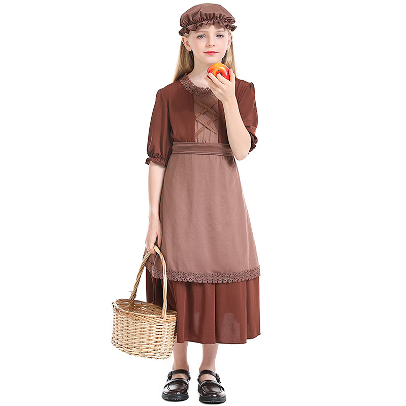 Centenarian grandmother, dark brown wolf grandmother cosplay, maid costume, lace trim, children's colonial girl