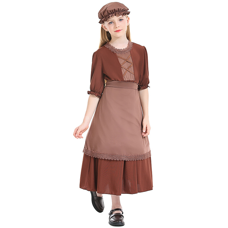 Centenarian grandmother, dark brown wolf grandmother cosplay, maid costume, lace trim, children's colonial girl