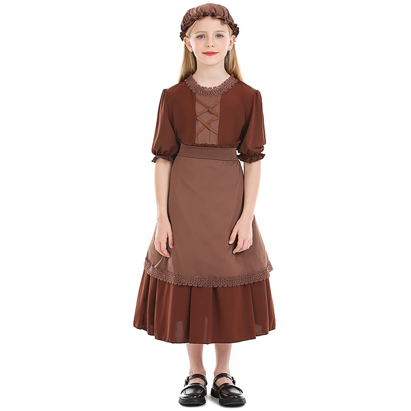 Centenarian grandmother, dark brown wolf grandmother cosplay, maid costume, lace trim, children's colonial girl
