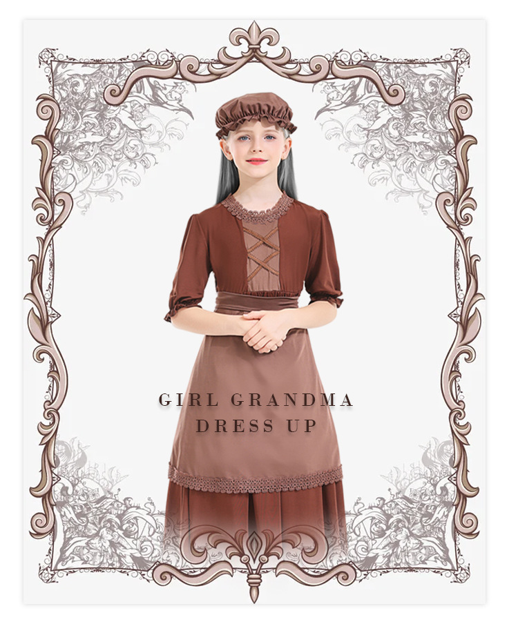 Centenarian grandmother, dark brown wolf grandmother cosplay, maid costume, lace trim, children's colonial girl