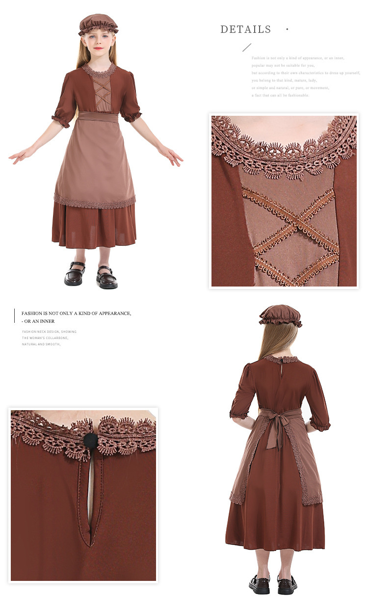 Centenarian grandmother, dark brown wolf grandmother cosplay, maid costume, lace trim, children's colonial girl