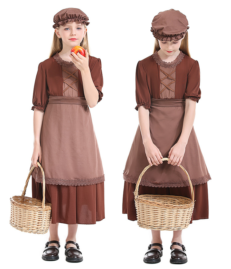 Centenarian grandmother, dark brown wolf grandmother cosplay, maid costume, lace trim, children's colonial girl