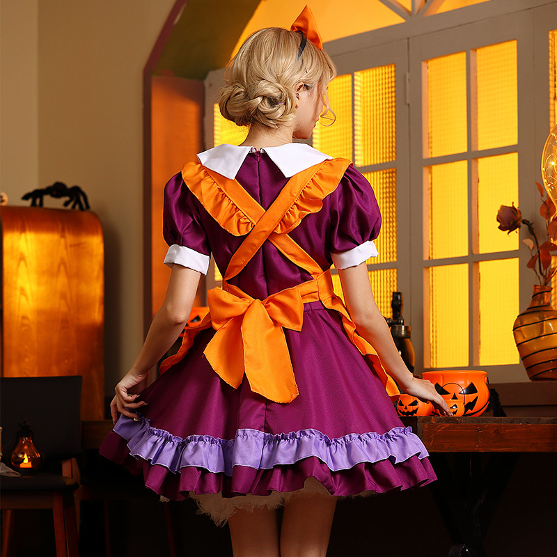 Halloween Lolita Maid Costume with Orange Bells and Butterflies - A Maid Outfit for Halloween Performances