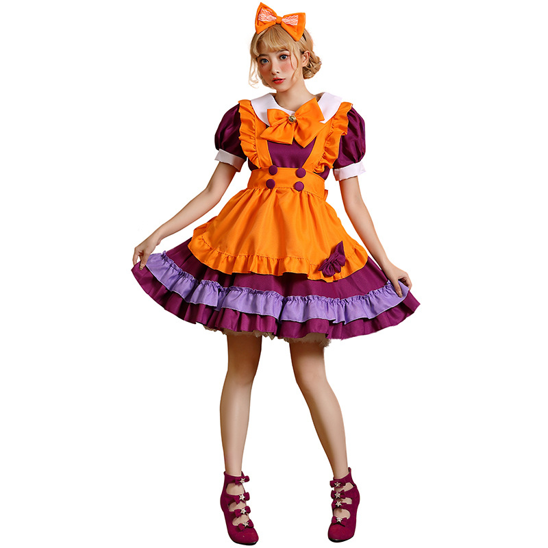 Halloween Lolita Maid Costume with Orange Bells and Butterflies - A Maid Outfit for Halloween Performances