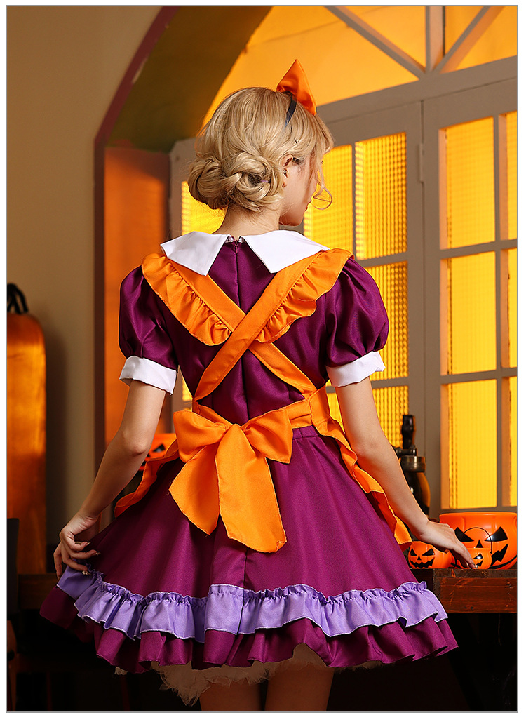 Halloween Lolita Maid Costume with Orange Bells and Butterflies - A Maid Outfit for Halloween Performances
