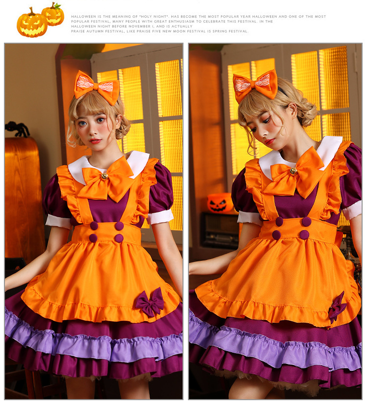 Halloween Lolita Maid Costume with Orange Bells and Butterflies - A Maid Outfit for Halloween Performances