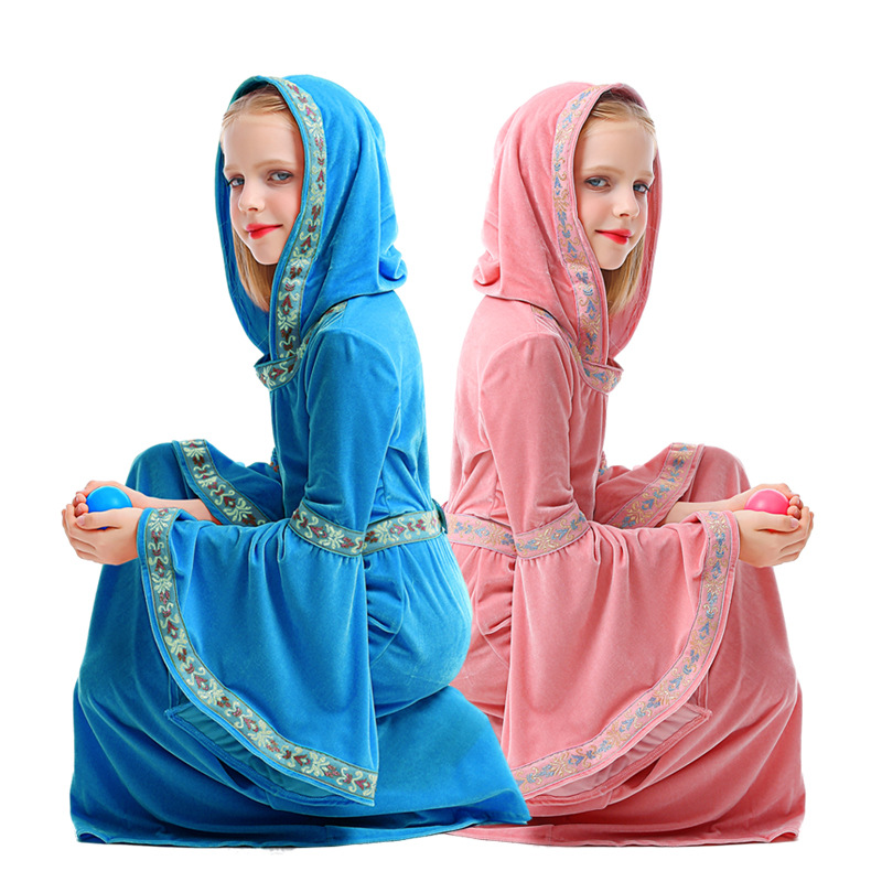 Halloween pink and blue vampire children's costumes, girls' party cosplay performances, European medieval costumes