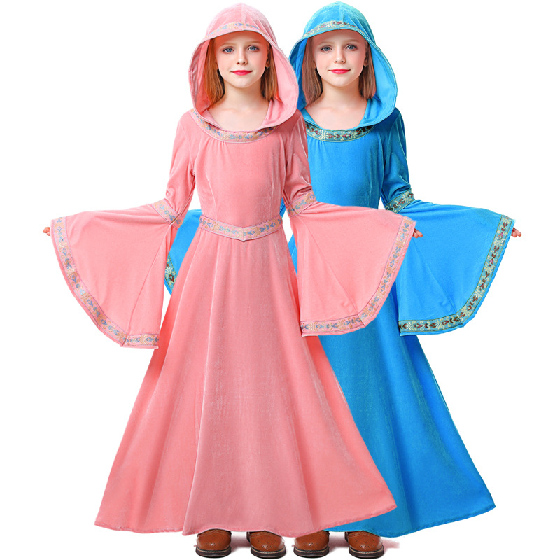 Halloween pink and blue vampire children's costumes, girls' party cosplay performances, European medieval costumes