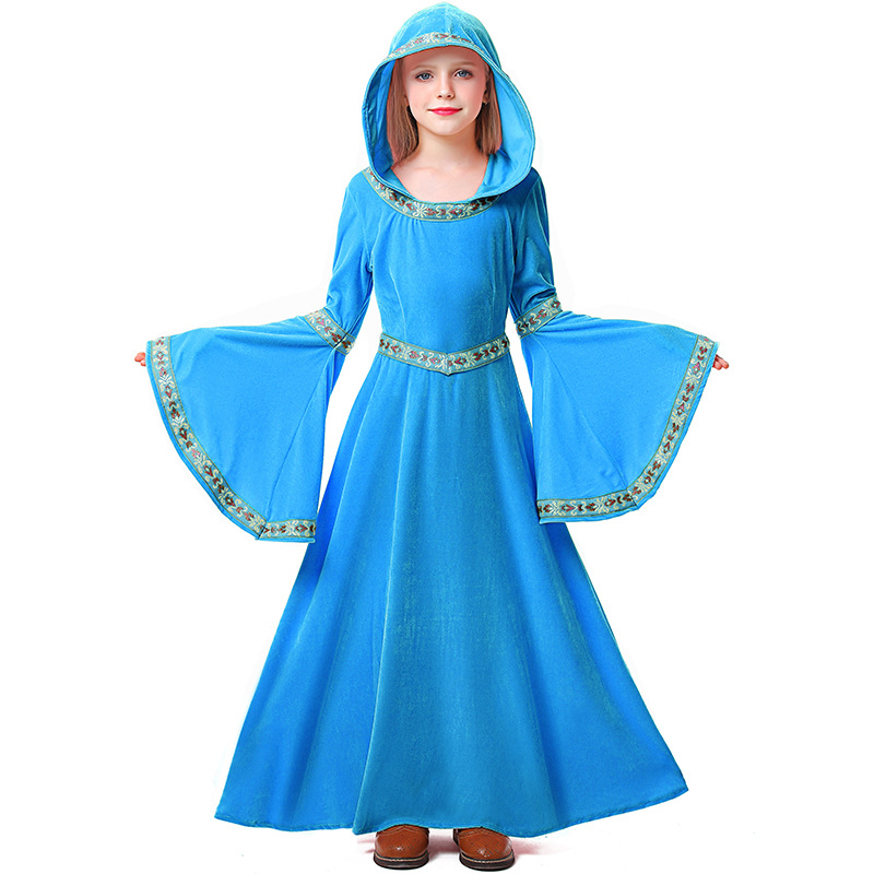 Halloween pink and blue vampire children's costumes, girls' party cosplay performances, European medieval costumes