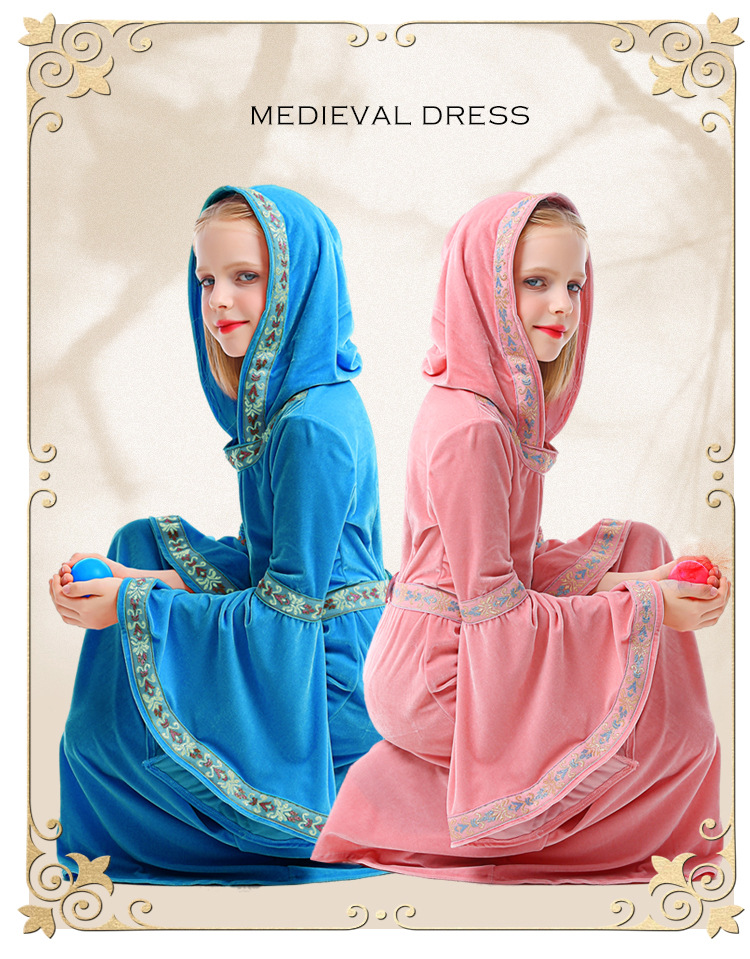 Halloween pink and blue vampire children's costumes, girls' party cosplay performances, European medieval costumes