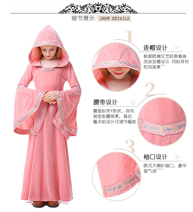 Halloween pink and blue vampire children's costumes, girls' party cosplay performances, European medieval costumes