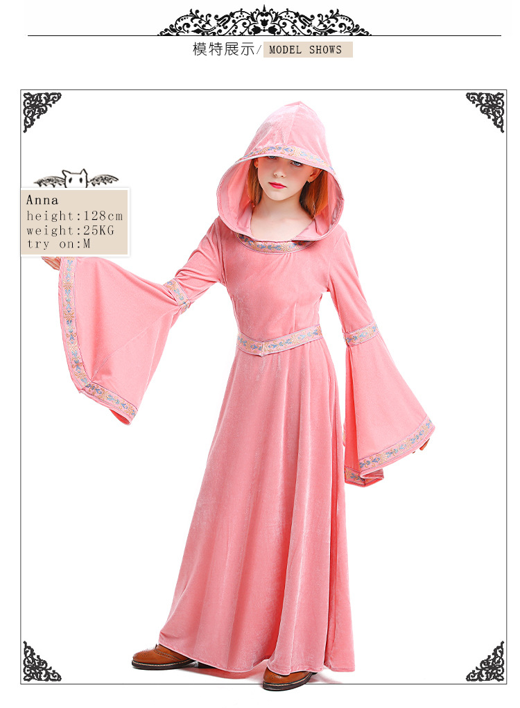Halloween pink and blue vampire children's costumes, girls' party cosplay performances, European medieval costumes