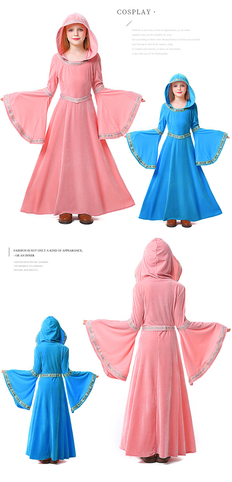 Halloween pink and blue vampire children's costumes, girls' party cosplay performances, European medieval costumes