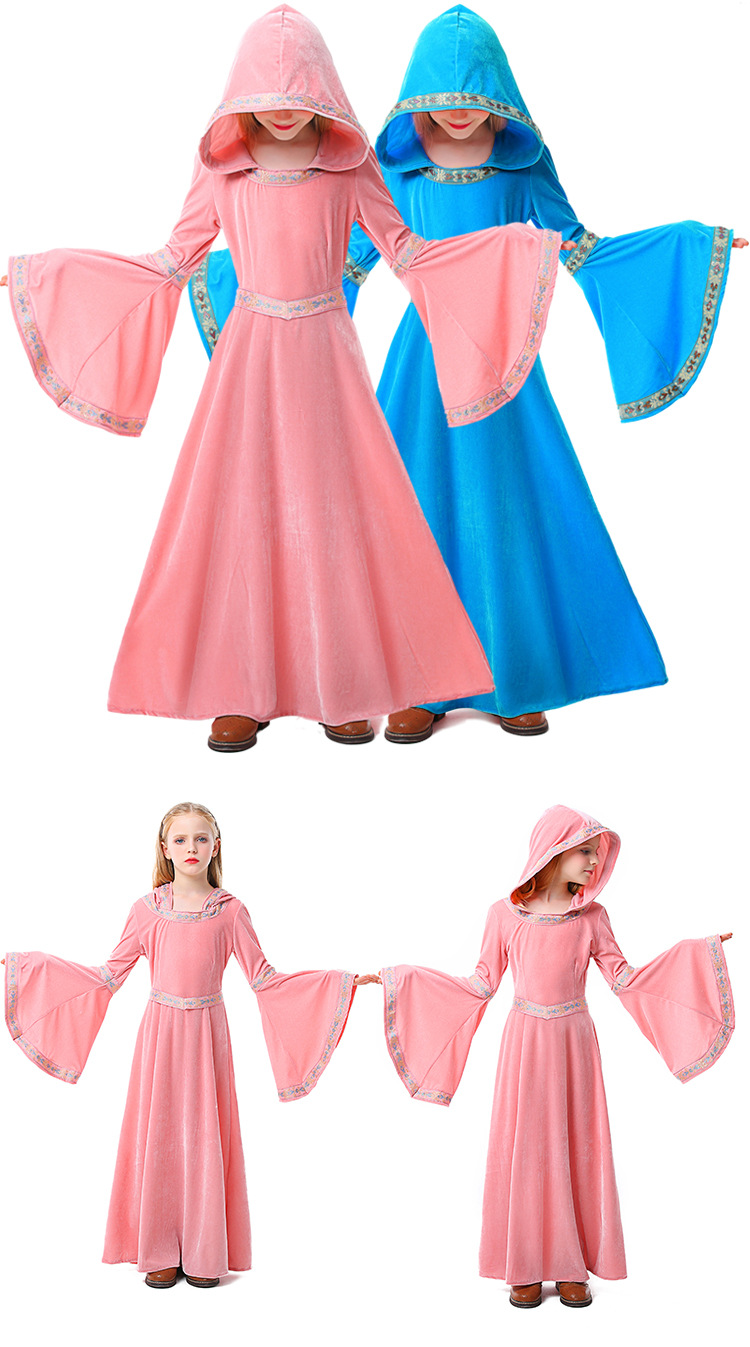 Halloween pink and blue vampire children's costumes, girls' party cosplay performances, European medieval costumes
